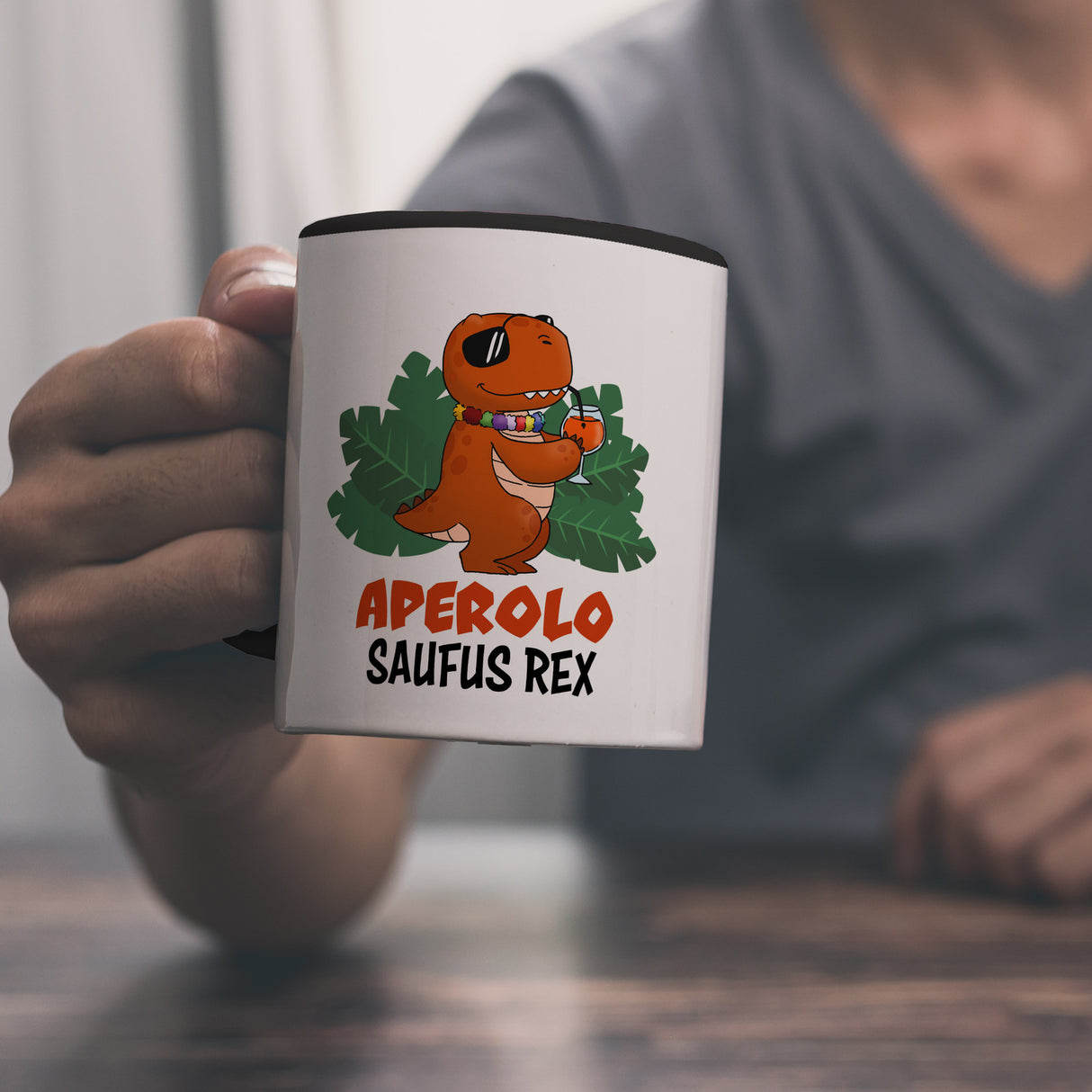 Aperolo Saufus Rex Kaffeebecher mit Spruch Cocktail T-Rex
