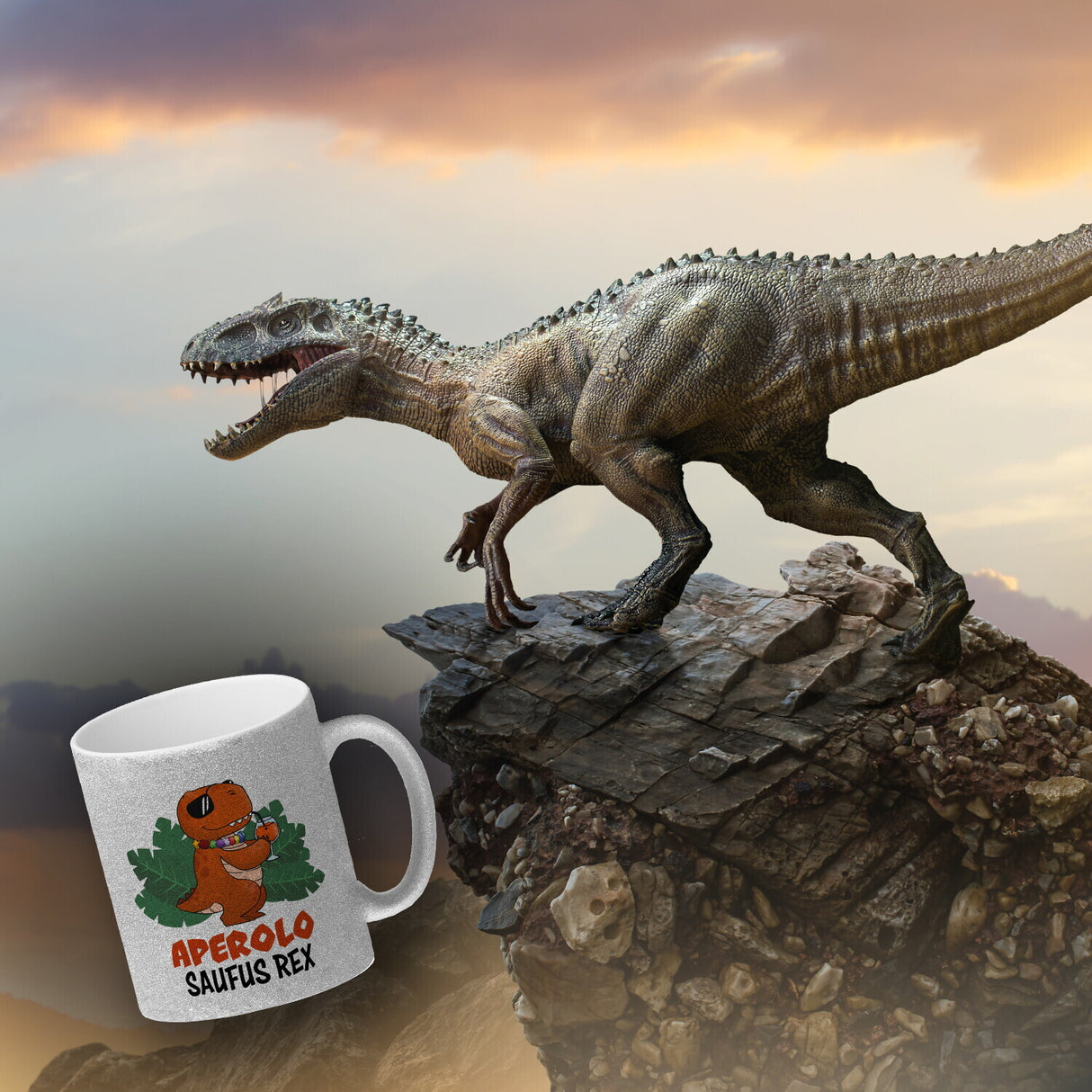 Aperolo Saufus Rex Kaffeebecher mit Spruch Cocktail T-Rex