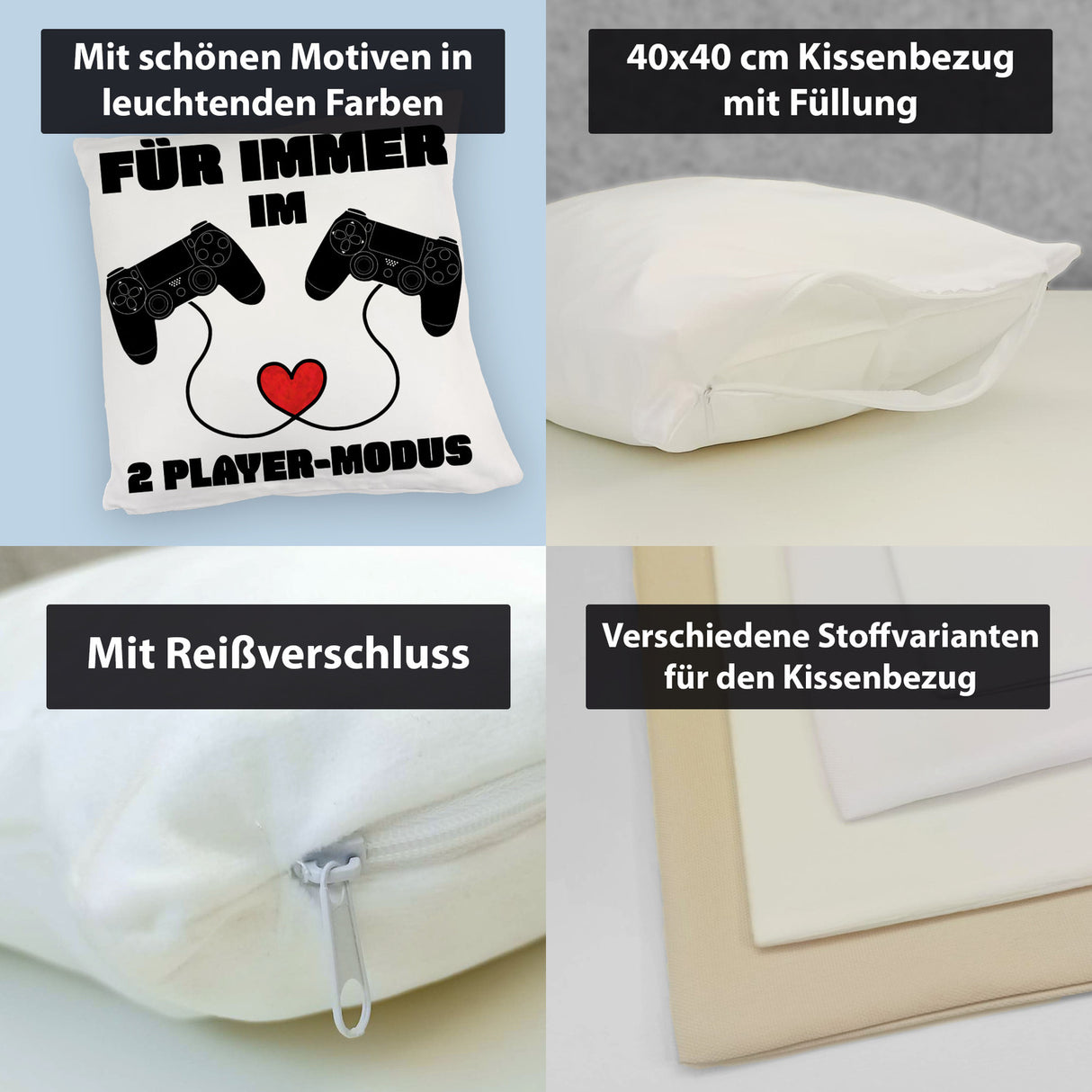 Gaming Kissen mit Spruch Für immer im 2 Player-Modus