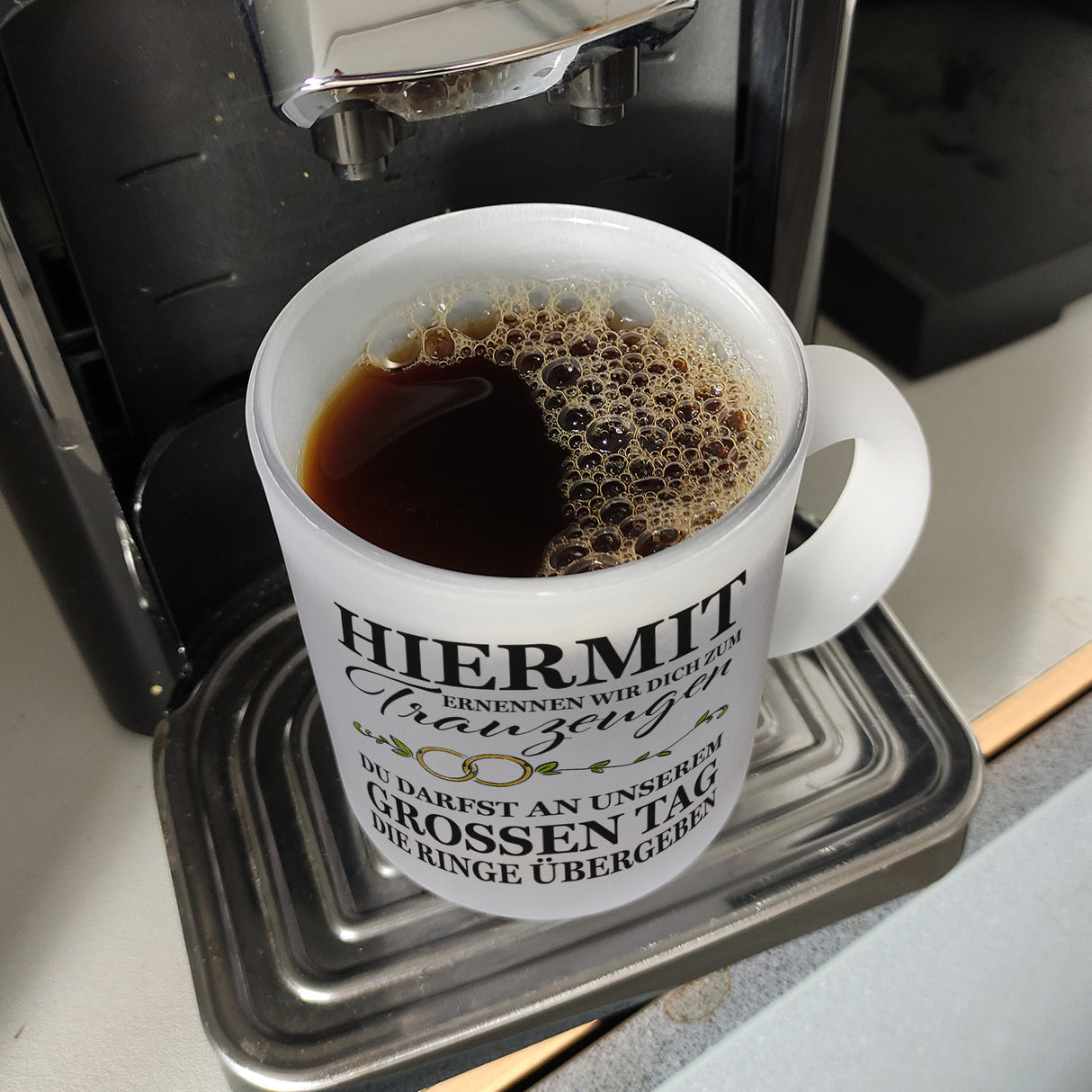 Trauzeuge Ringübergabe Kaffeebecher mit Spruch