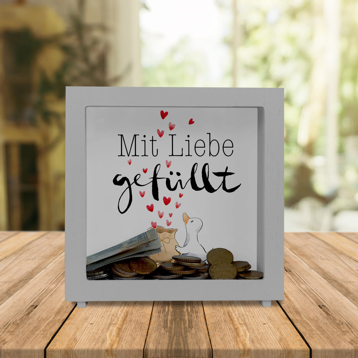 Ente Spardose mit Spruch Mit Liebe gefüllt