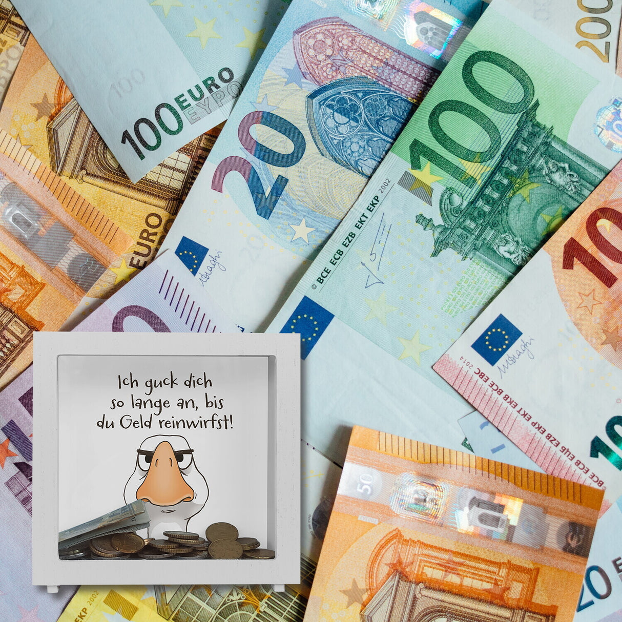 Gilbert die Gans Spardose mit Spruch Anstarren bis Geld fließt