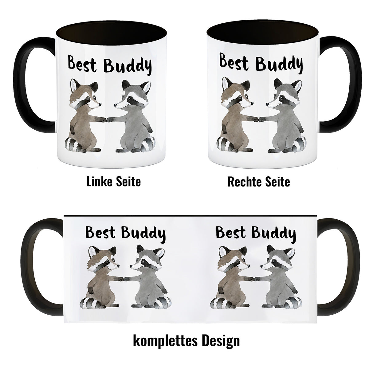 Waschbär Bruder und Kumpel Kaffeebecher mit Spruch Best Buddy