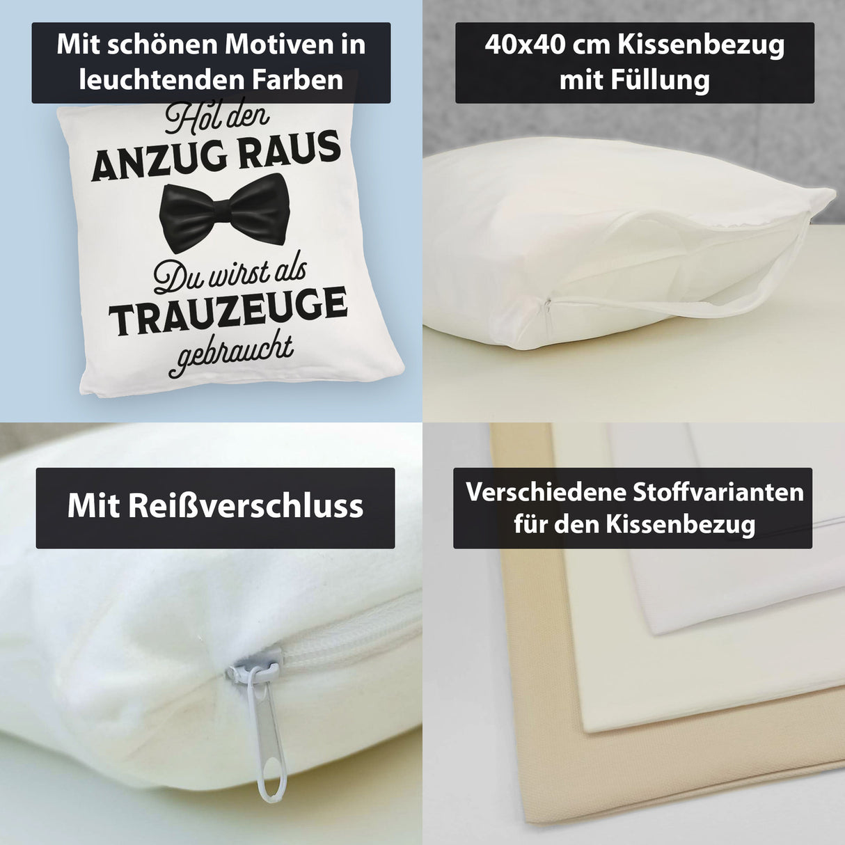 Hol den Anzug raus Trauzeuge Kissen mit Spruch