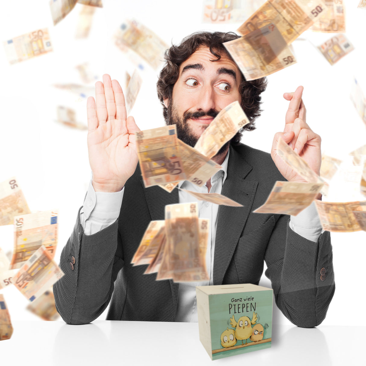 Küken Spardose mit Spruch Ganz viele Piepen