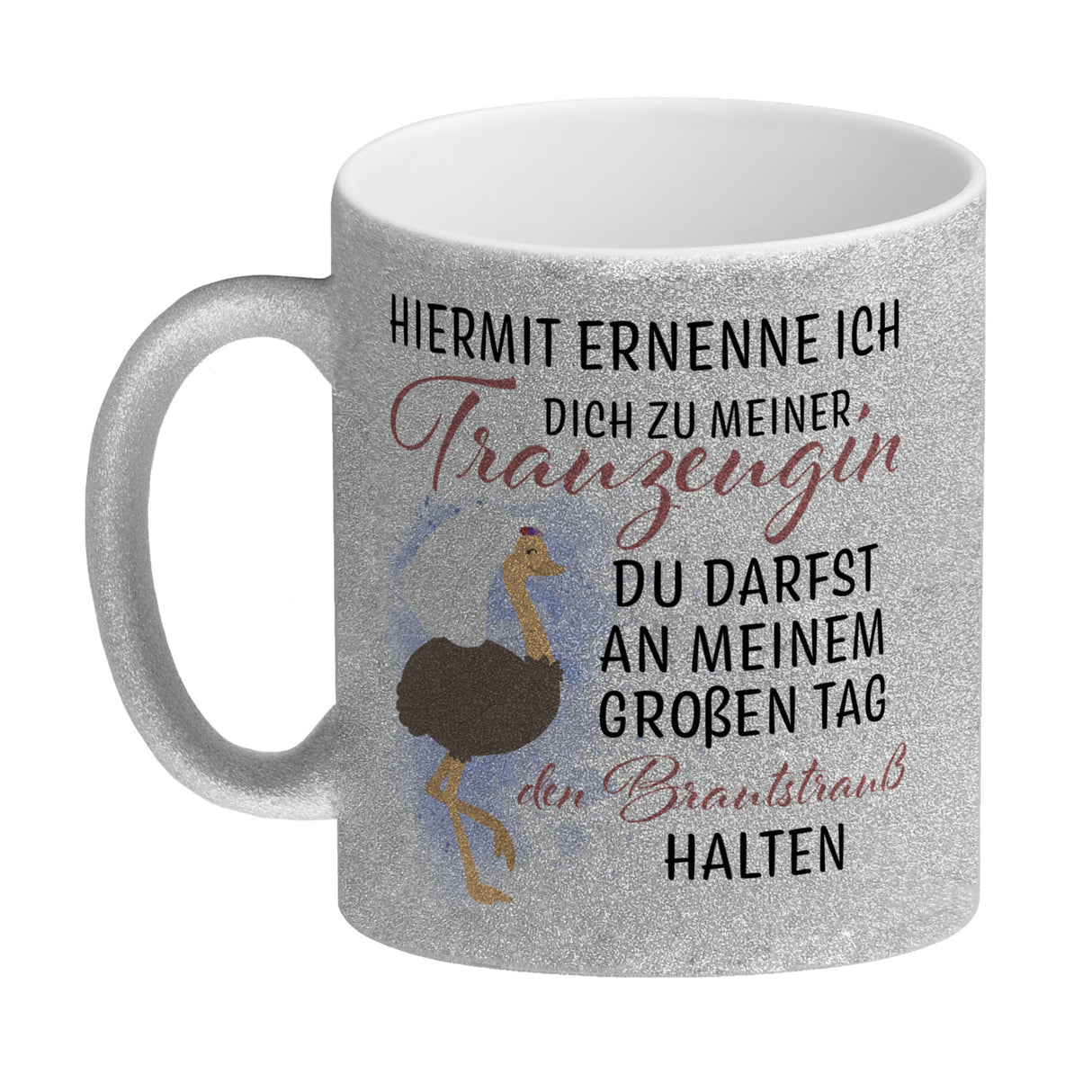 Trauzeugin Brautstrauß Kaffeebecher mit Vogelstrauß