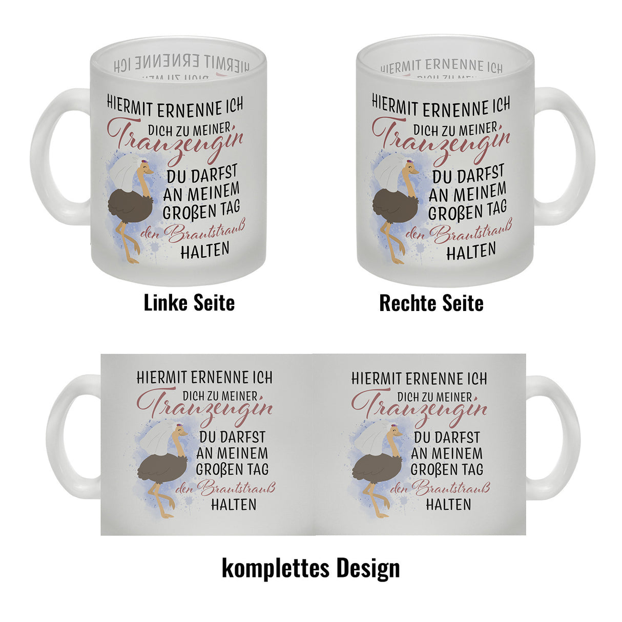 Trauzeugin Brautstrauß Kaffeebecher mit Vogelstrauß