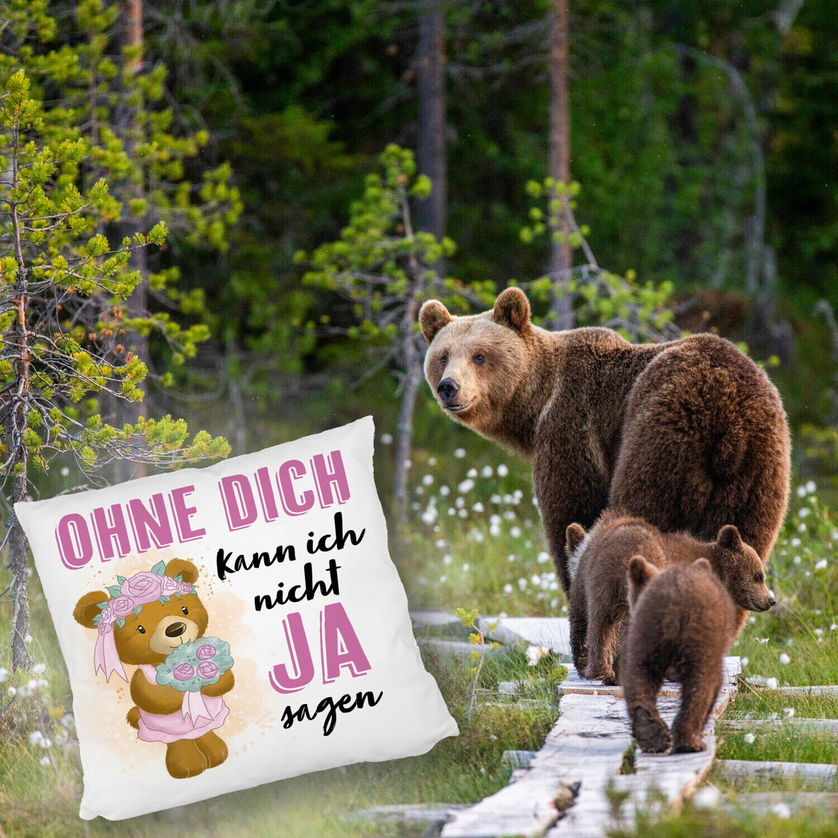 Trauzeugin Teddybär Kissen mit Spruch Ohne Dich kann ich nicht Ja sagen