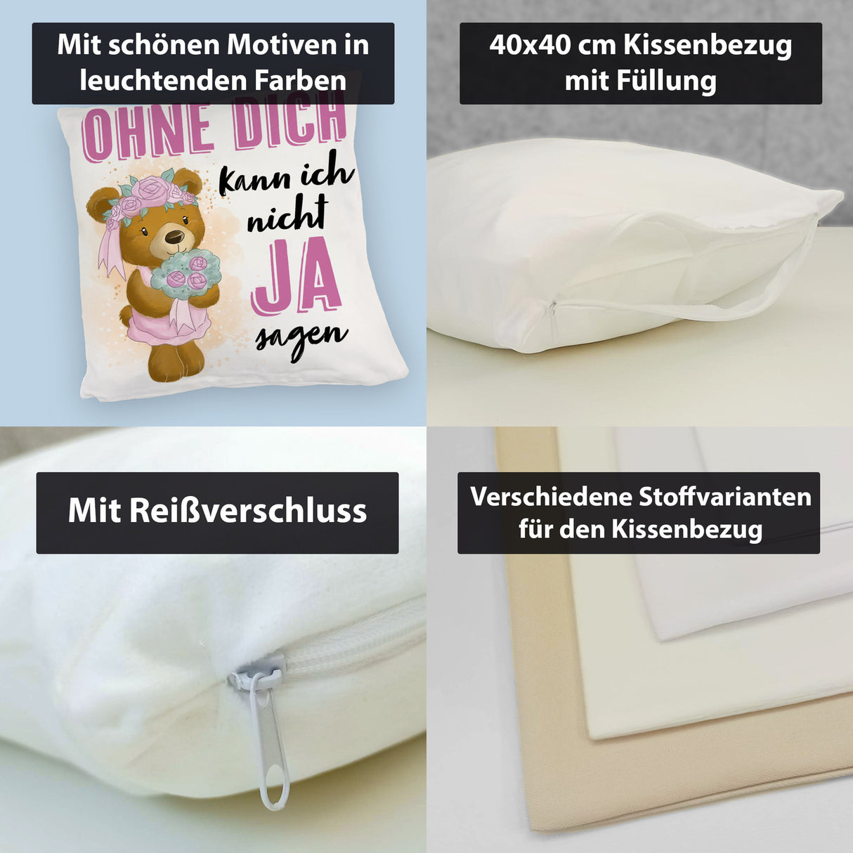 Trauzeugin Teddybär Kissen mit Spruch Ohne Dich kann ich nicht Ja sagen