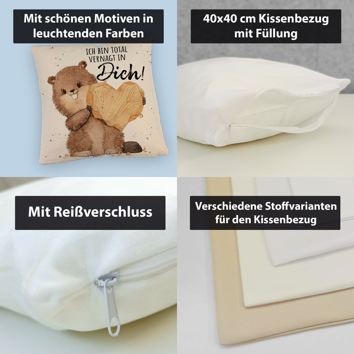 Biber Kissen mit Spruch Ich bin total vernagt in dich