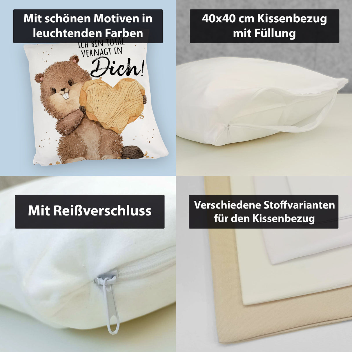 Biber Kissen mit Spruch Ich bin total vernagt in dich
