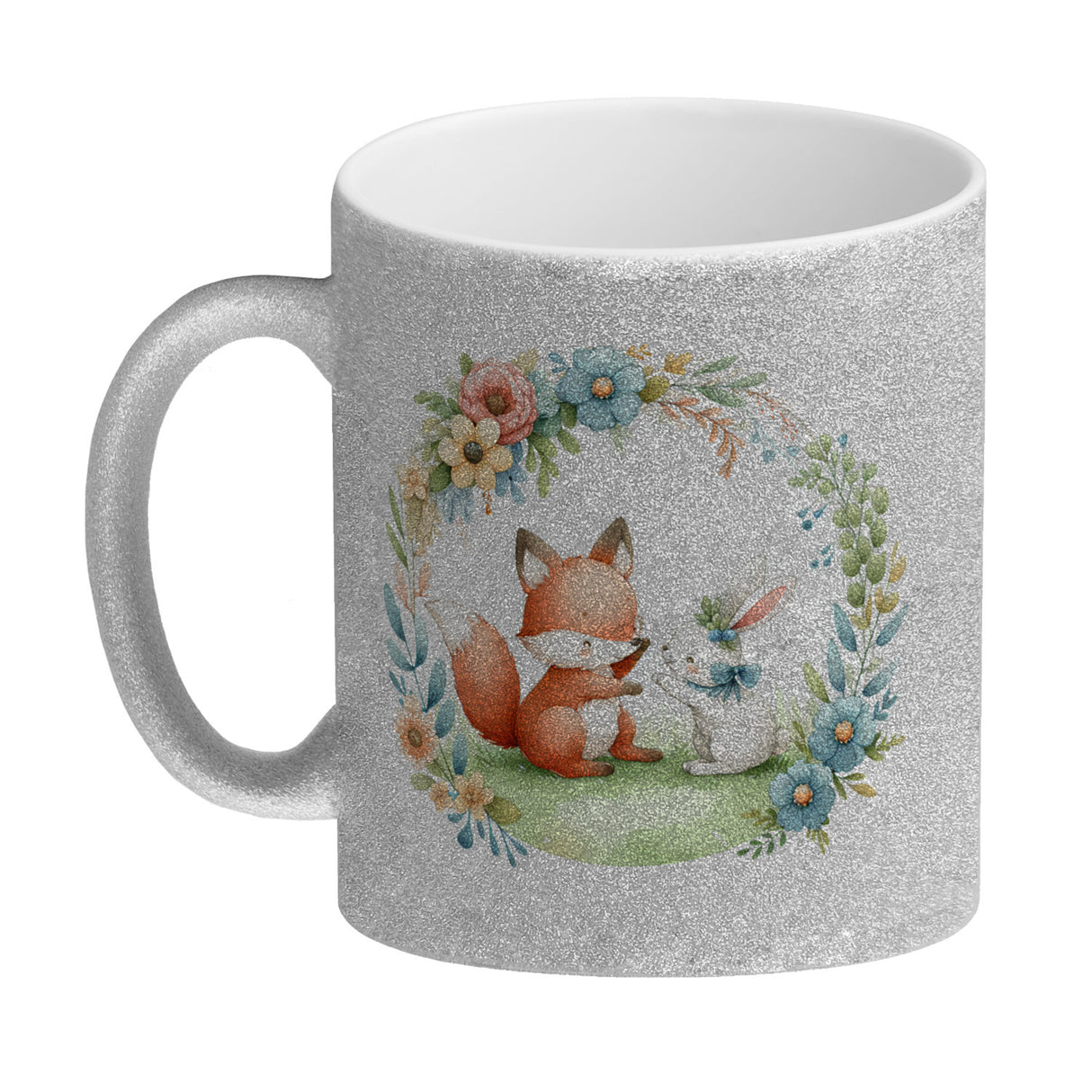 Fuchs und Hase mit Blumenkranz Kaffeebecher