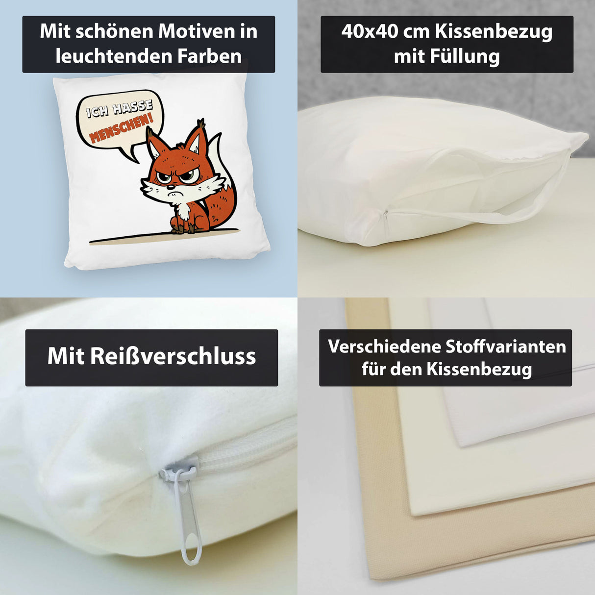 Ich hasse Menschen Fuchs Kissen