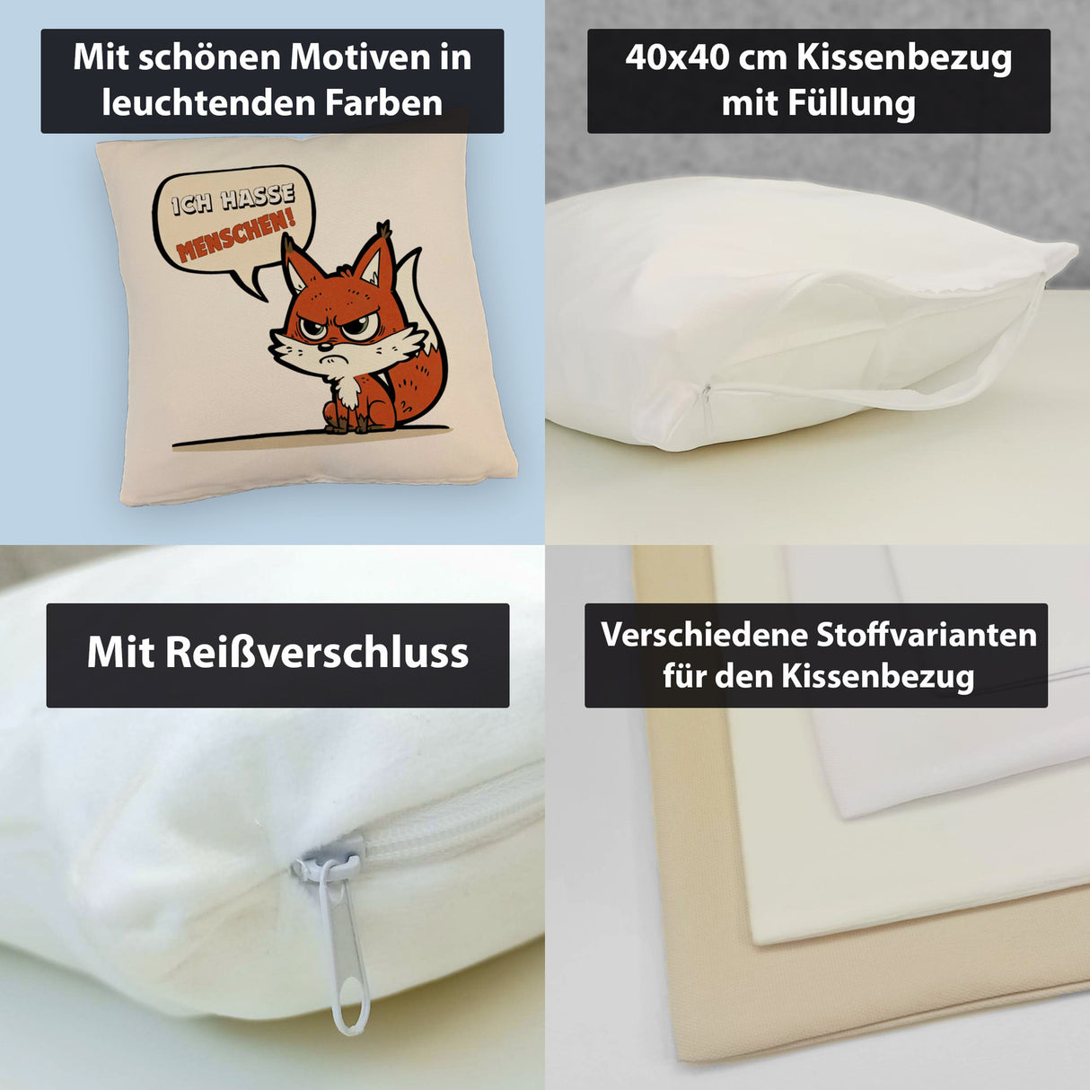 Ich hasse Menschen Fuchs Kissen