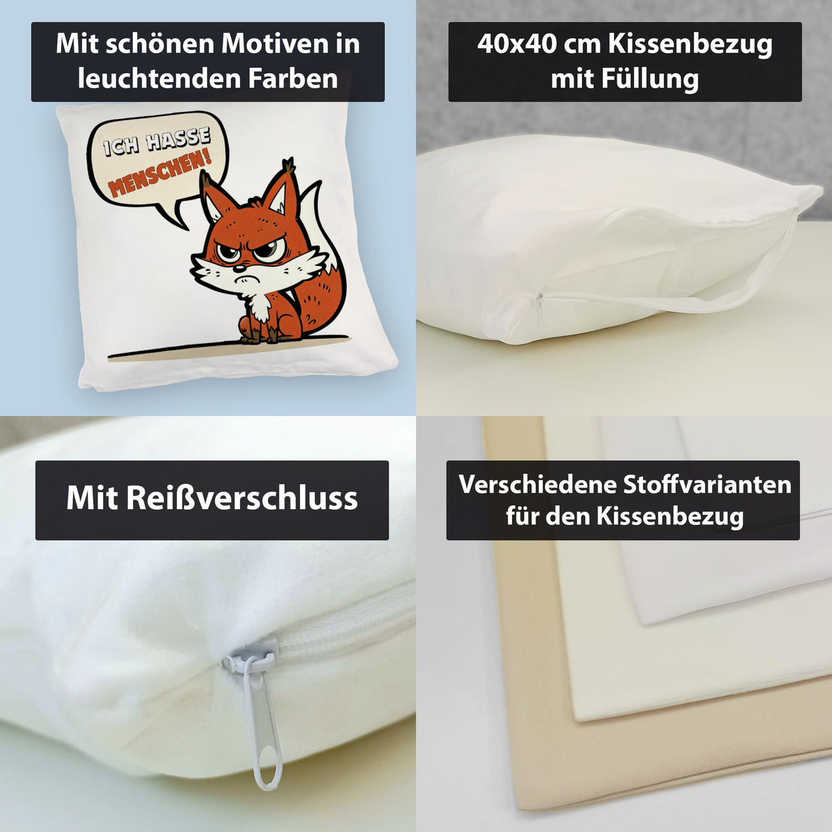 Ich hasse Menschen Fuchs Kissen