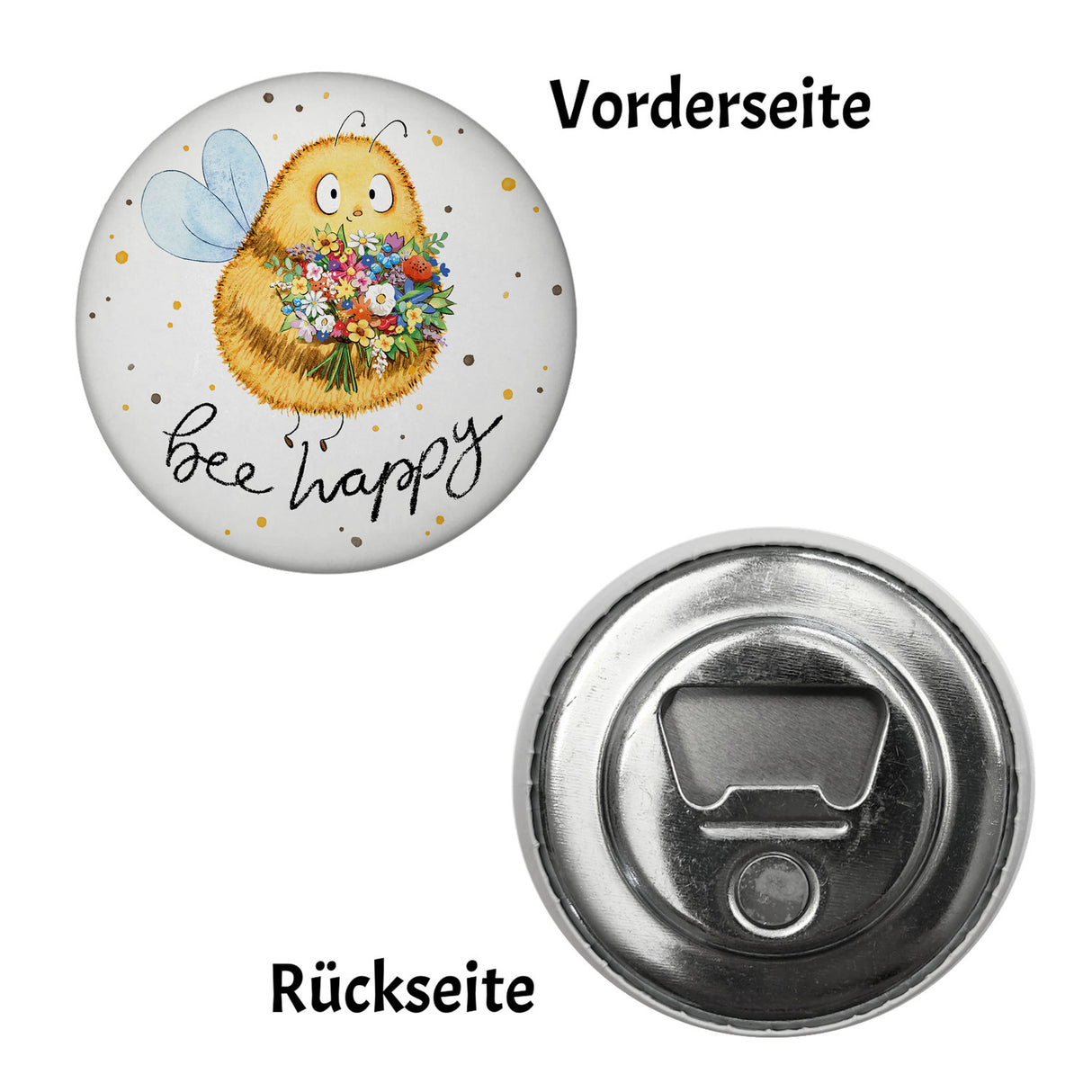Pummel Biene Magnet rund rund mit Spruch Bee happy