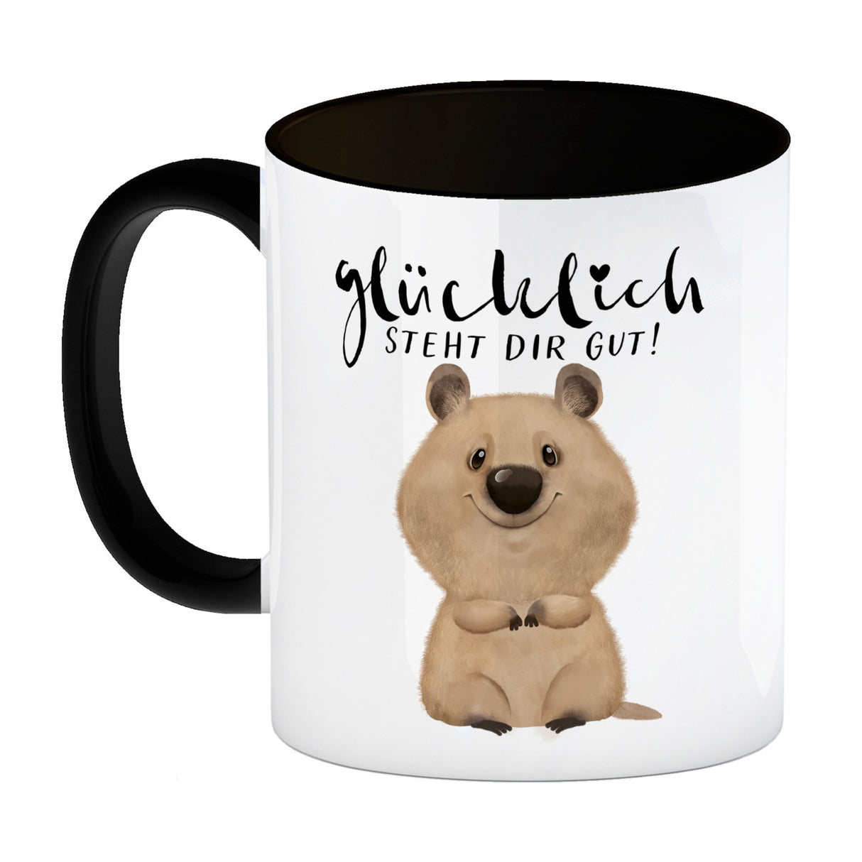 Quokka Kaffeebecher mit Spruch Glücklich steht dir gut