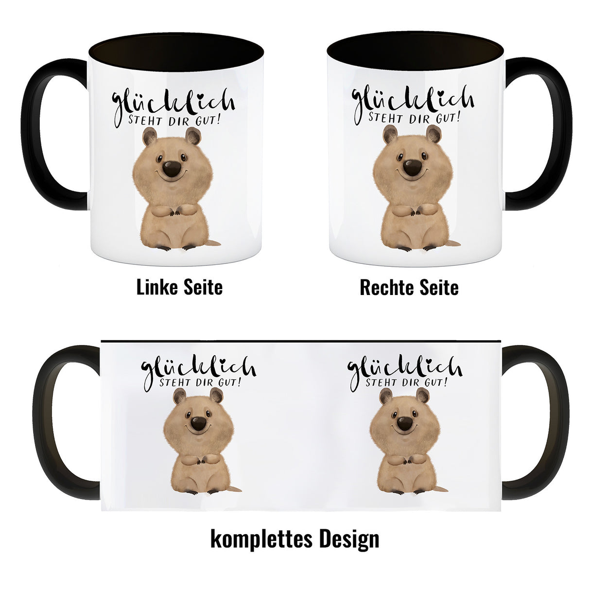Quokka Kaffeebecher mit Spruch Glücklich steht dir gut