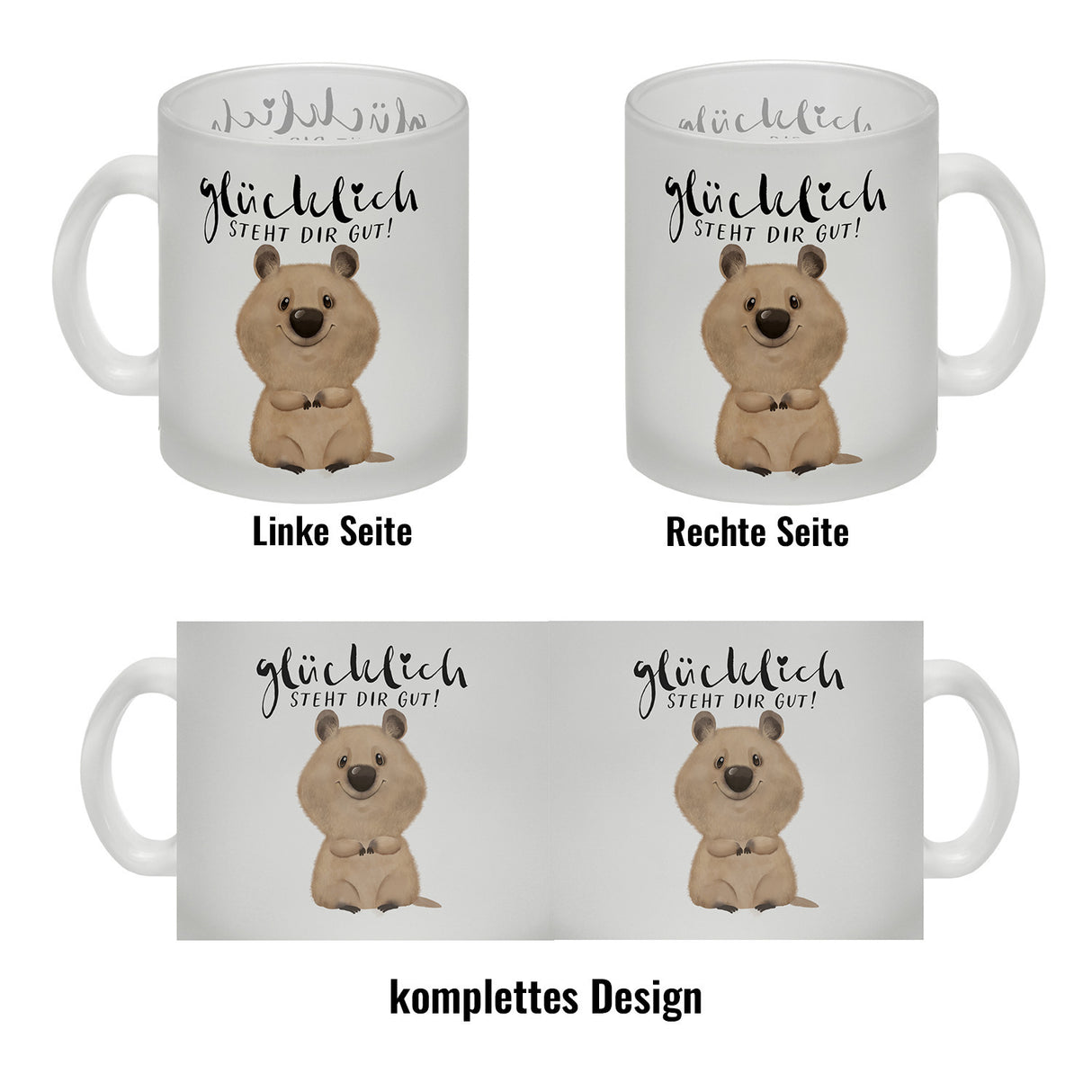 Quokka Kaffeebecher mit Spruch Glücklich steht dir gut