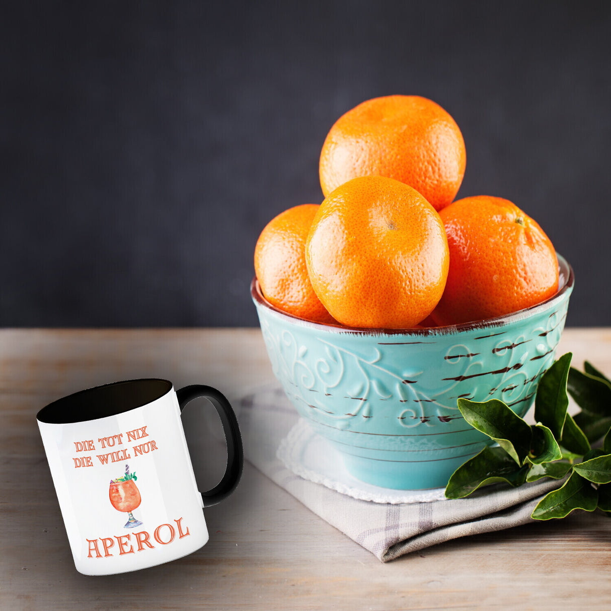 Aperol Kaffeebecher mit Spruch Die tut nix die will nur Aperol
