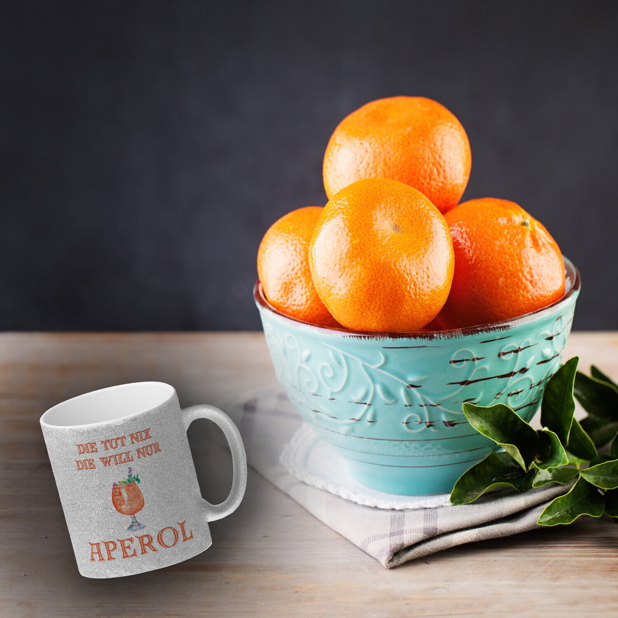 Aperol Kaffeebecher mit Spruch Die tut nix die will nur Aperol