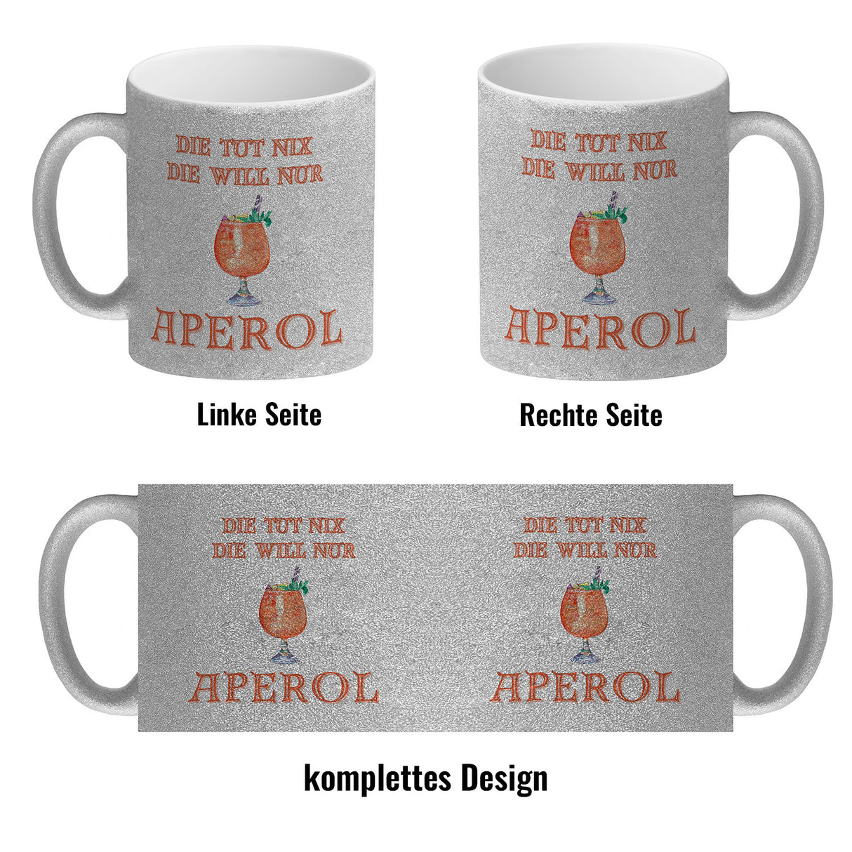 Aperol Kaffeebecher mit Spruch Die tut nix die will nur Aperol