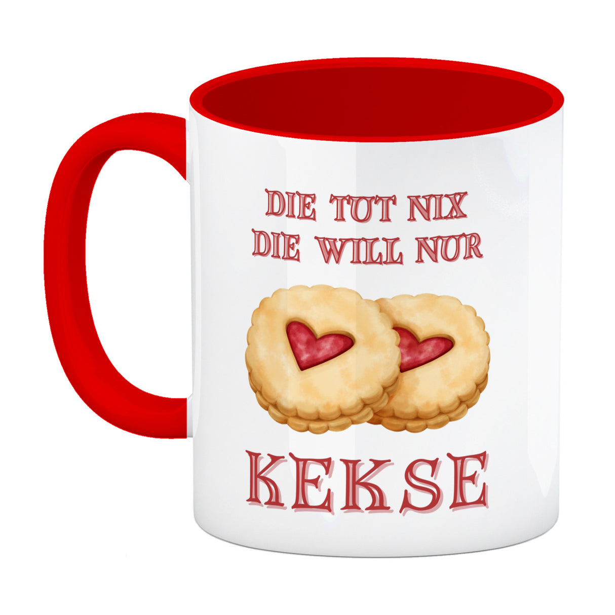 Kekse Kaffeebecher mit Spruch Die tut nix die will nur Kekse