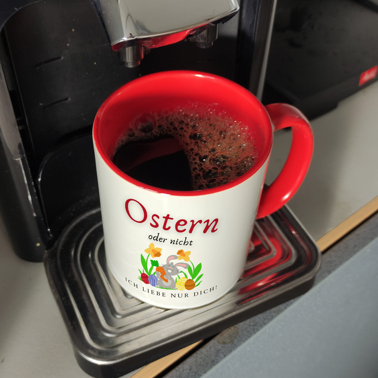 Ostern Kaffeebecher mit Spruch Ostern oder nicht ich liebe nur dich