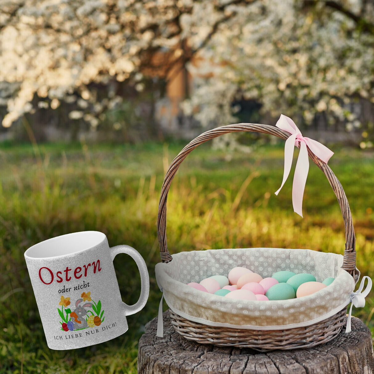 Ostern Kaffeebecher mit Spruch Ostern oder nicht ich liebe nur dich