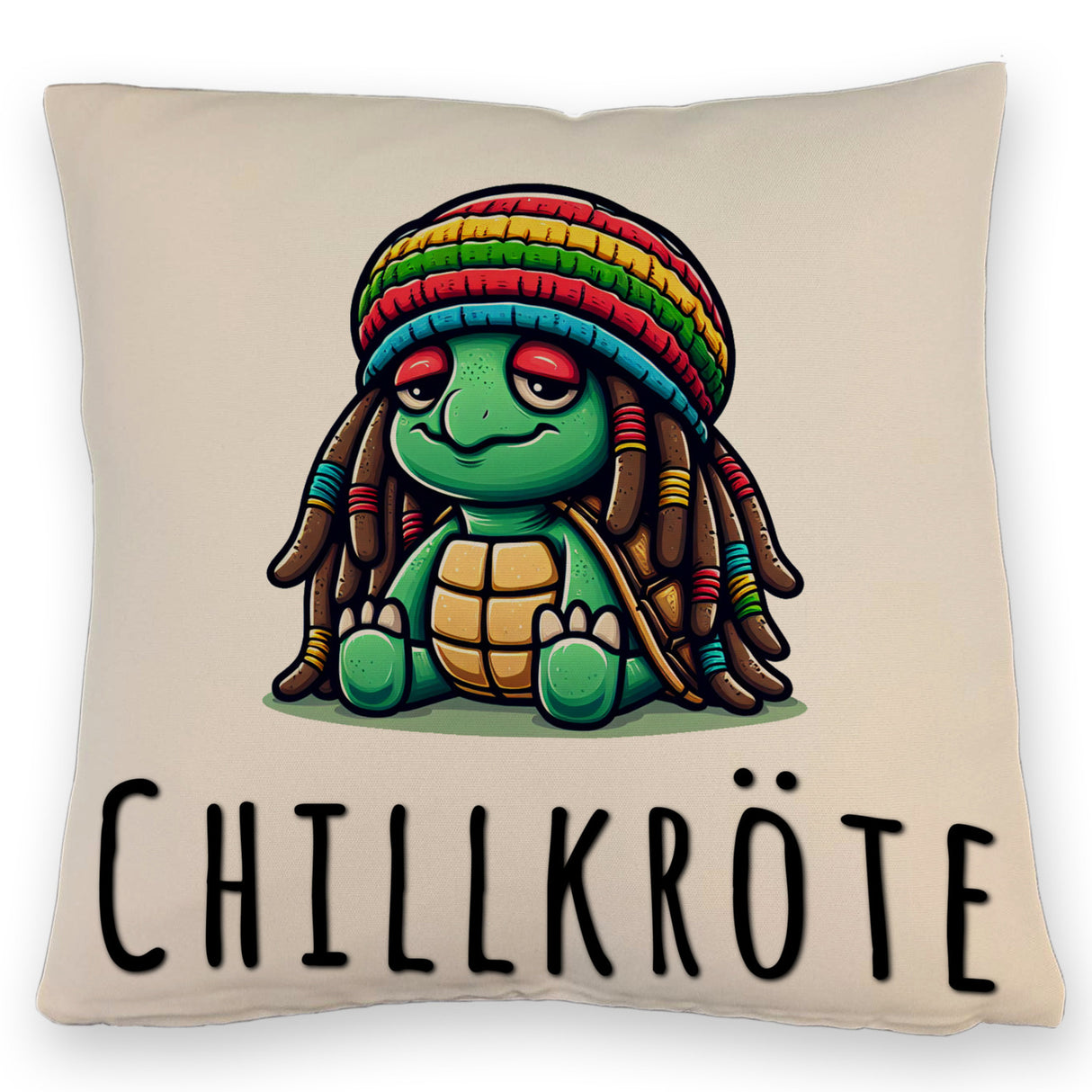 Schildkröte Rastafari Kissen mit Spruch Chillkröte