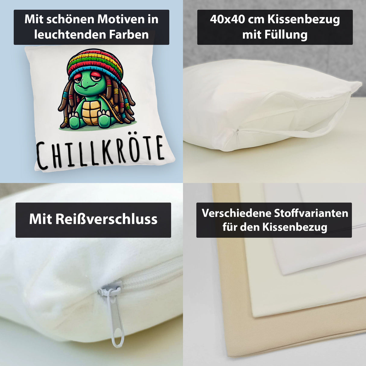 Schildkröte Rastafari Kissen mit Spruch Chillkröte
