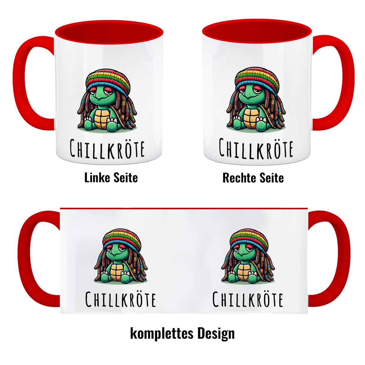 Schildkröte Rastafari Kaffeebecher mit Spruch Chillkröte