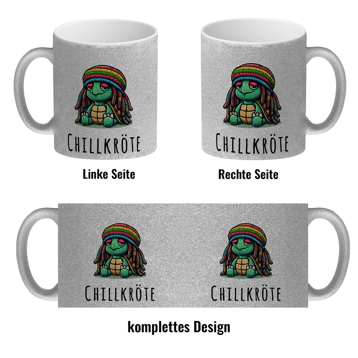 Schildkröte Rastafari Kaffeebecher mit Spruch Chillkröte