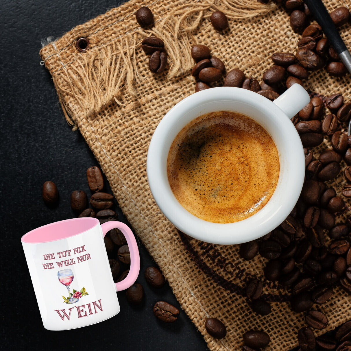 Wein Kaffeebecher mit Spruch Die tut nix die will nur Wein