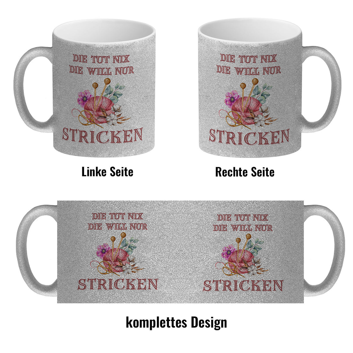 Stricken Kaffeebecher mit Spruch Die tut nix die will nur stricken