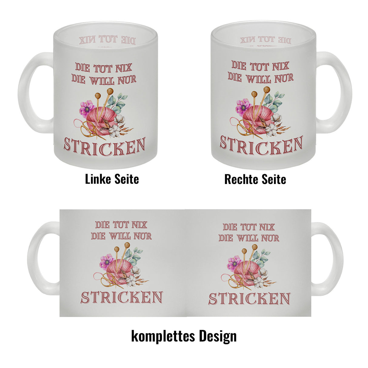 Stricken Kaffeebecher mit Spruch Die tut nix die will nur stricken