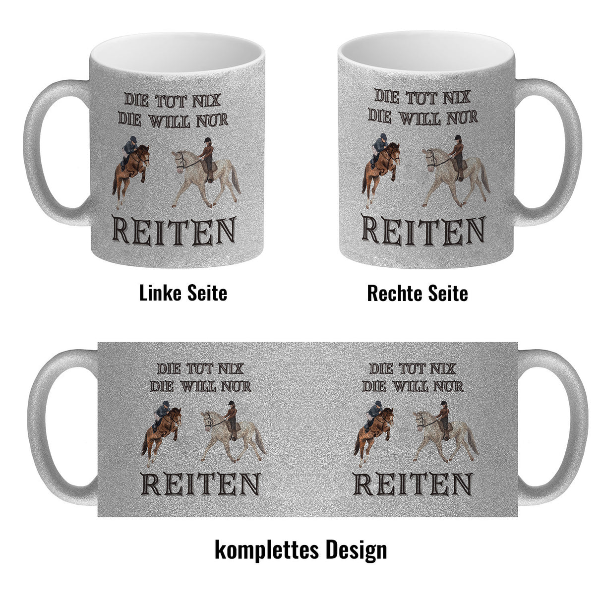 Reiten Kaffeebecher mit Spruch Die tut nix die will nur reiten