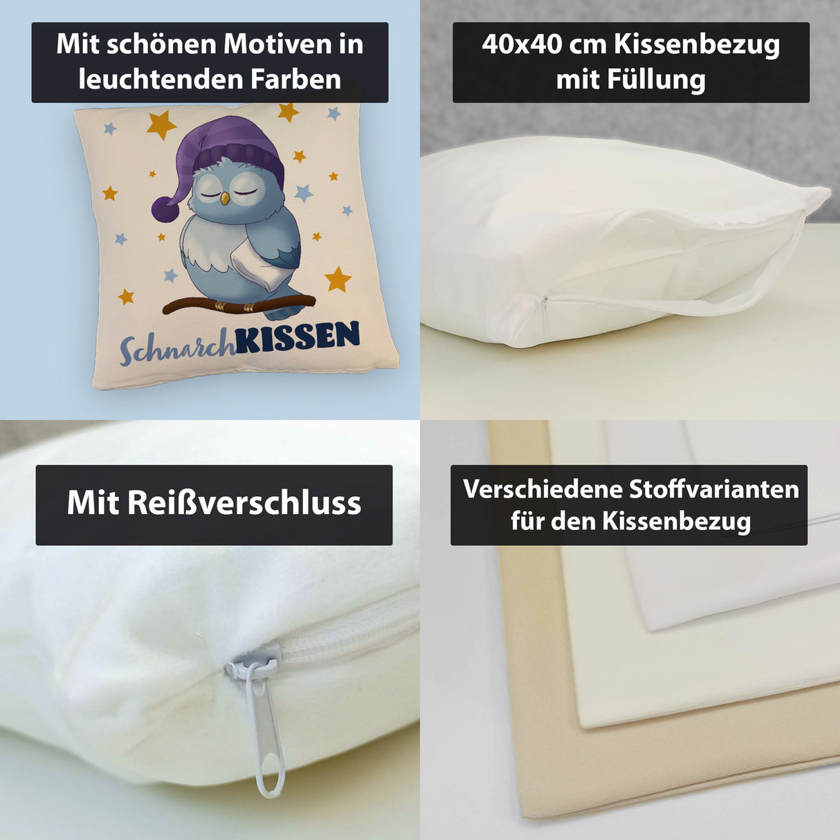 Schlafende Eule Kissen mit Spruch SchnarchKissen