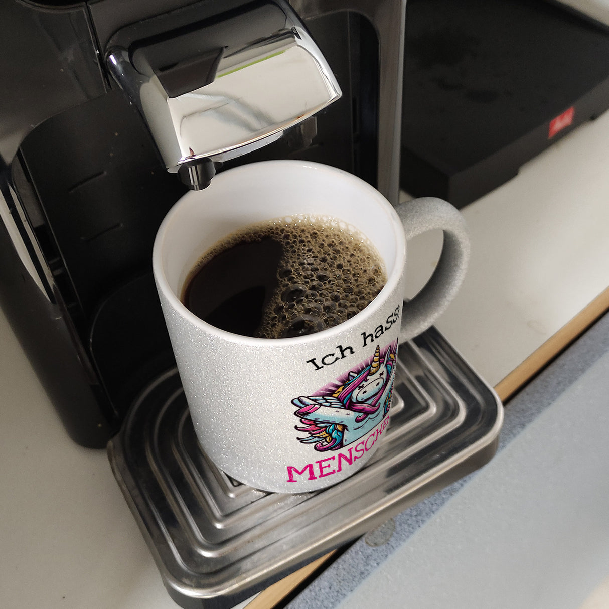 Einhorn Kaffeebecher mit Spruch Ich hasse Menschen!