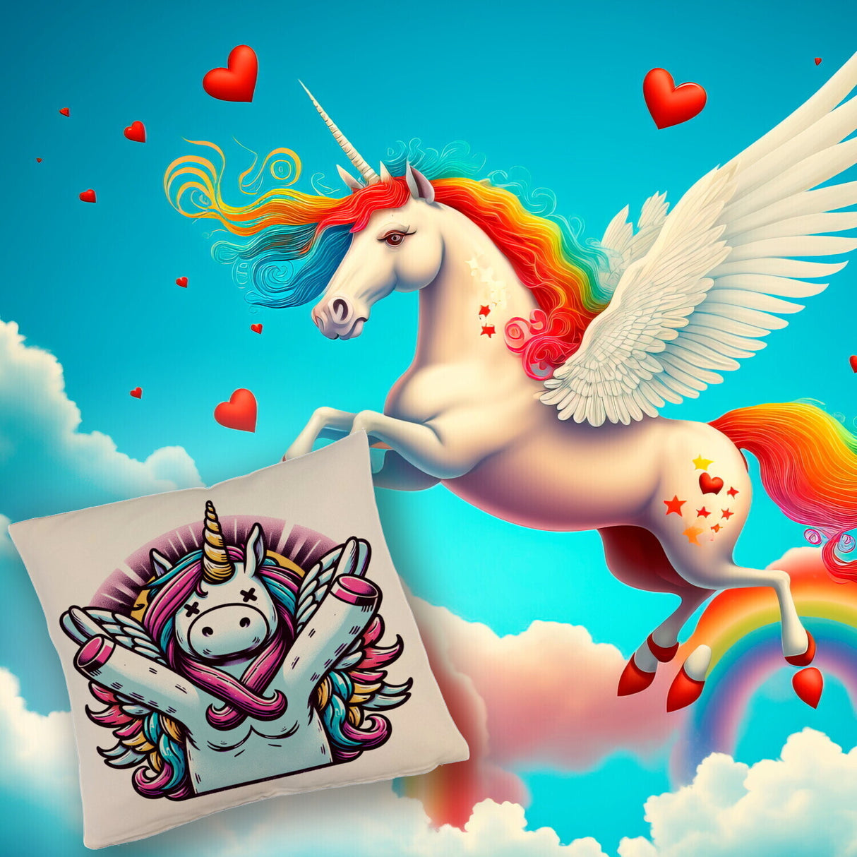 Grimmiges Einhorn Kissen