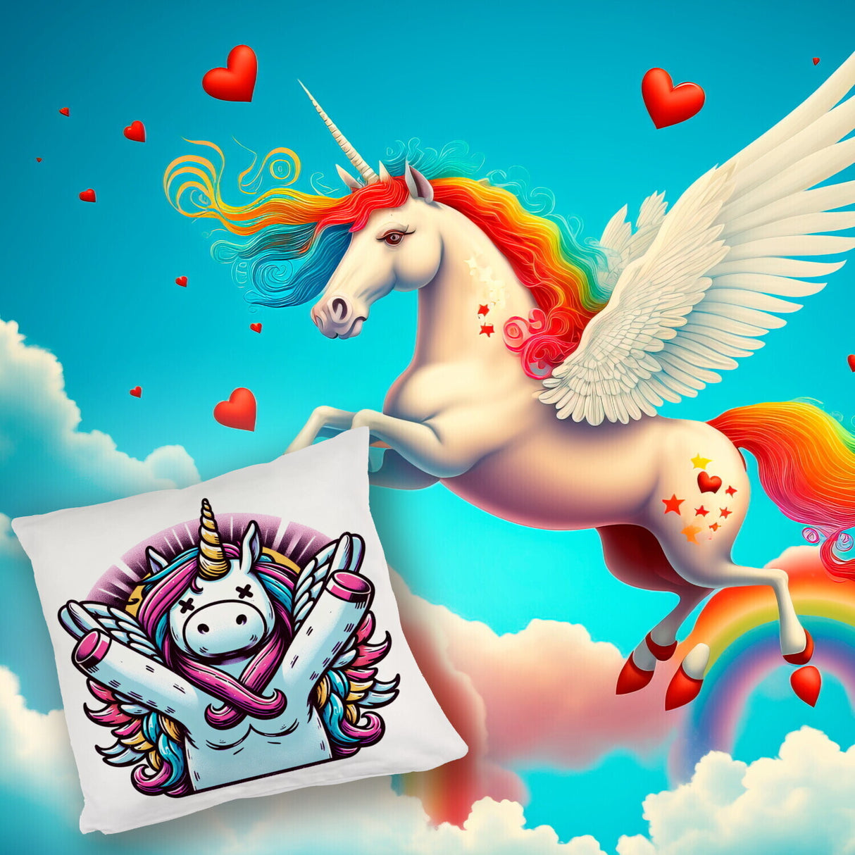 Grimmiges Einhorn Kissen