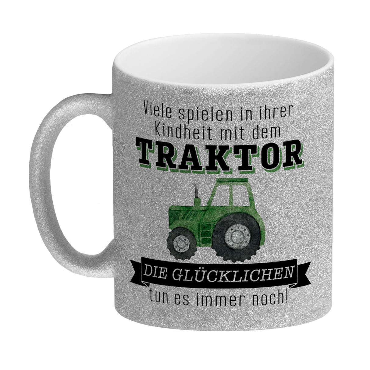 Traktor Kaffeebecher mit Spruch Kindheitsträume - Für immer Traktor fahren