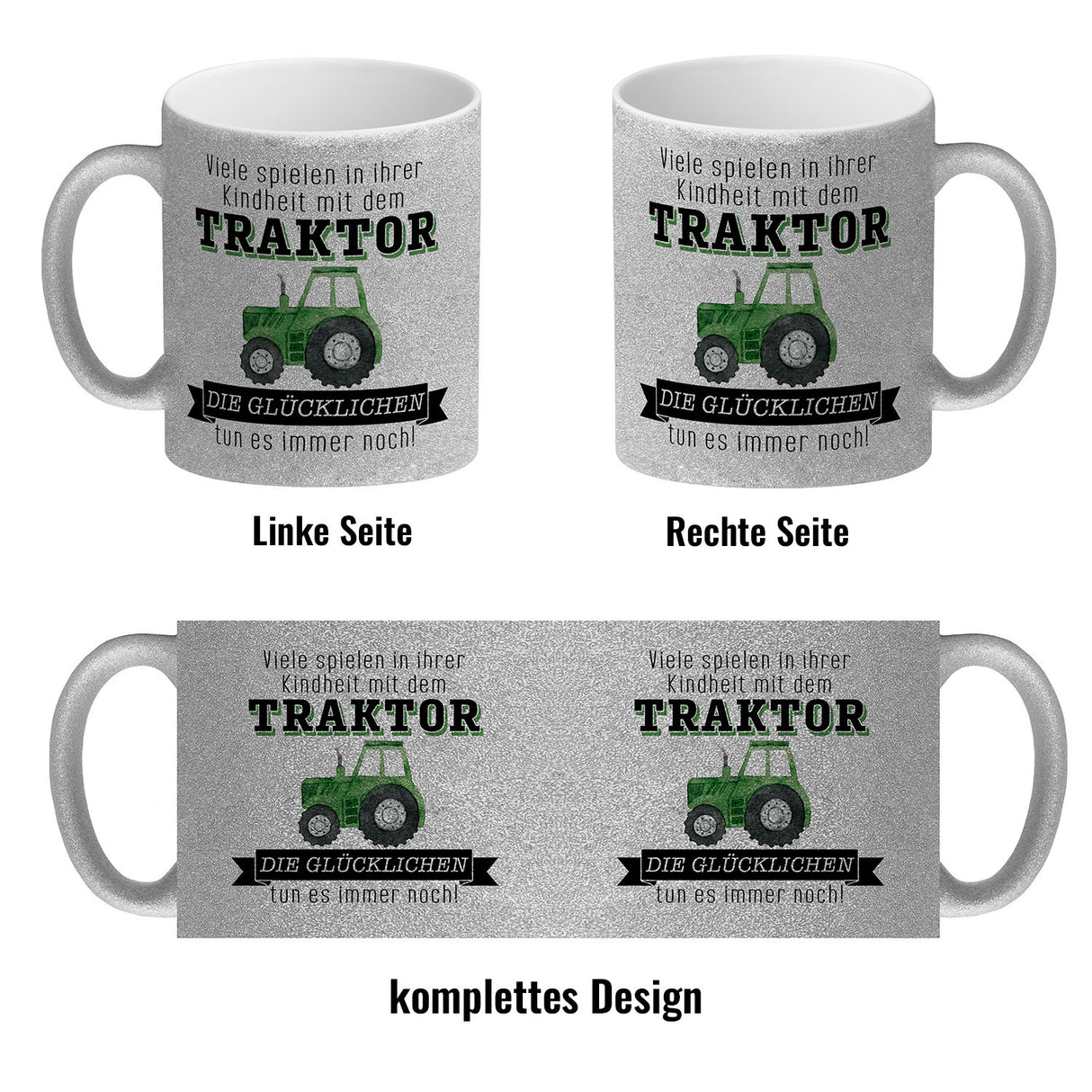Traktor Kaffeebecher mit Spruch Kindheitsträume - Für immer Traktor fahren