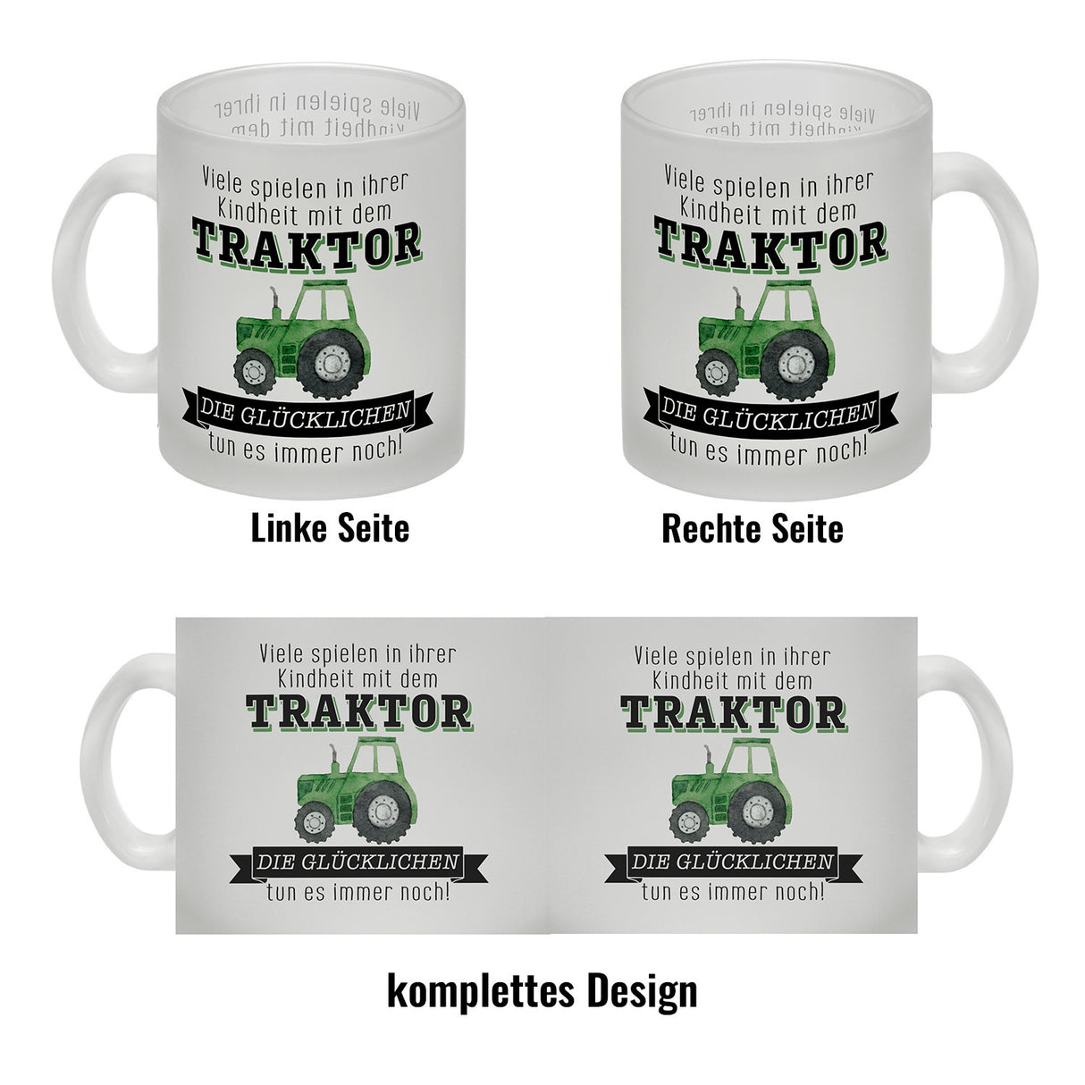 Traktor Kaffeebecher mit Spruch Kindheitsträume - Für immer Traktor fahren