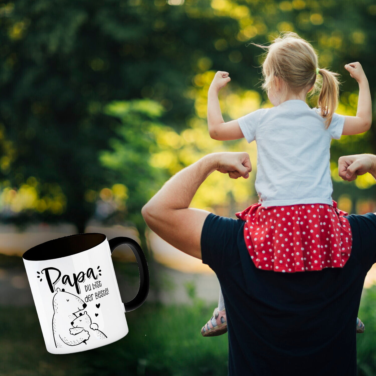 Papa Bär Geschenk Geburtstag Kaffeebecher mit Spruch Papa du bist der Beste