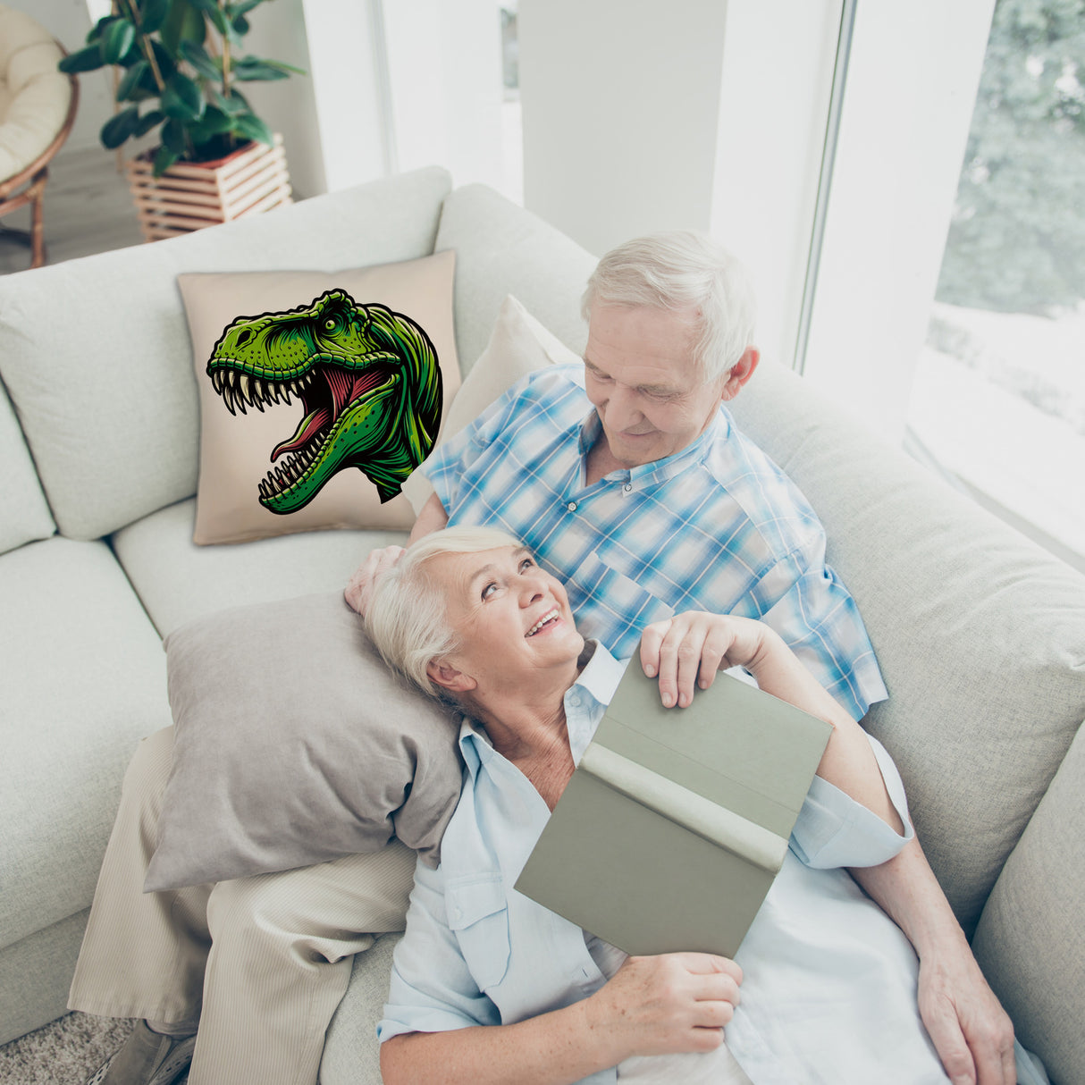 Grüner T-Rex Dinosaurier Kissen