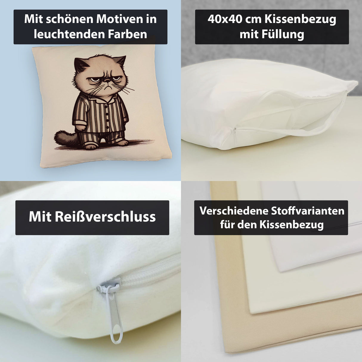 Grimmige Katze im Schlafanzug Kissen