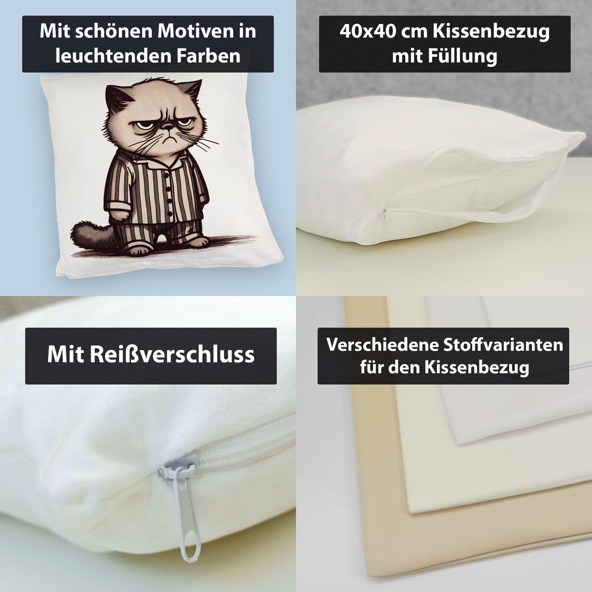Grimmige Katze im Schlafanzug Kissen