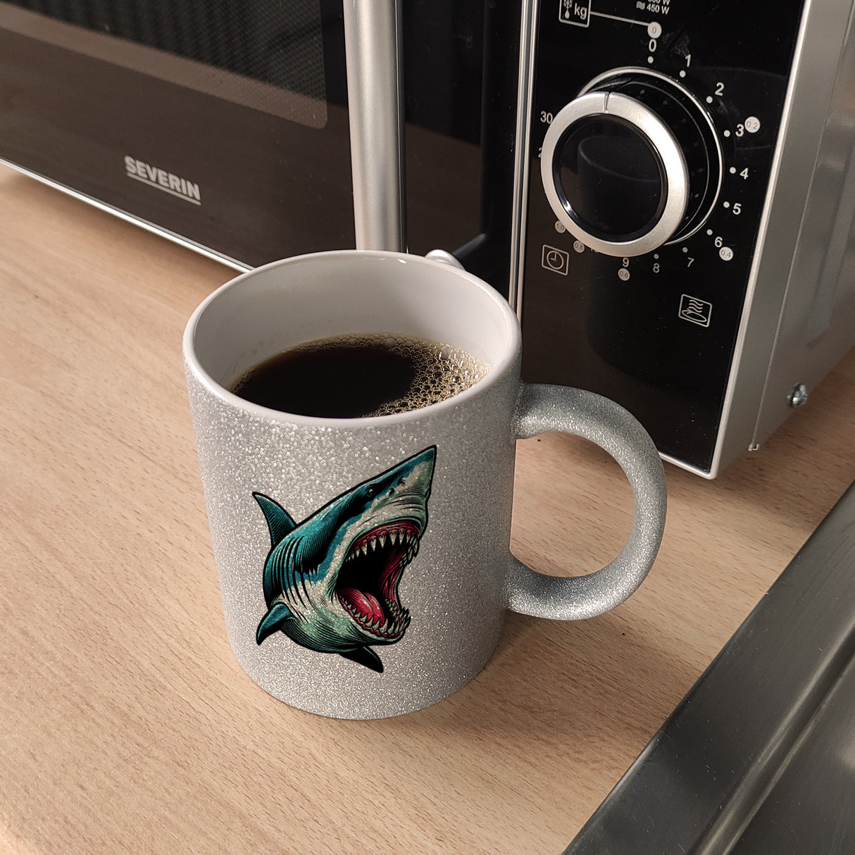 Weißer Hai Comic Kaffeebecher