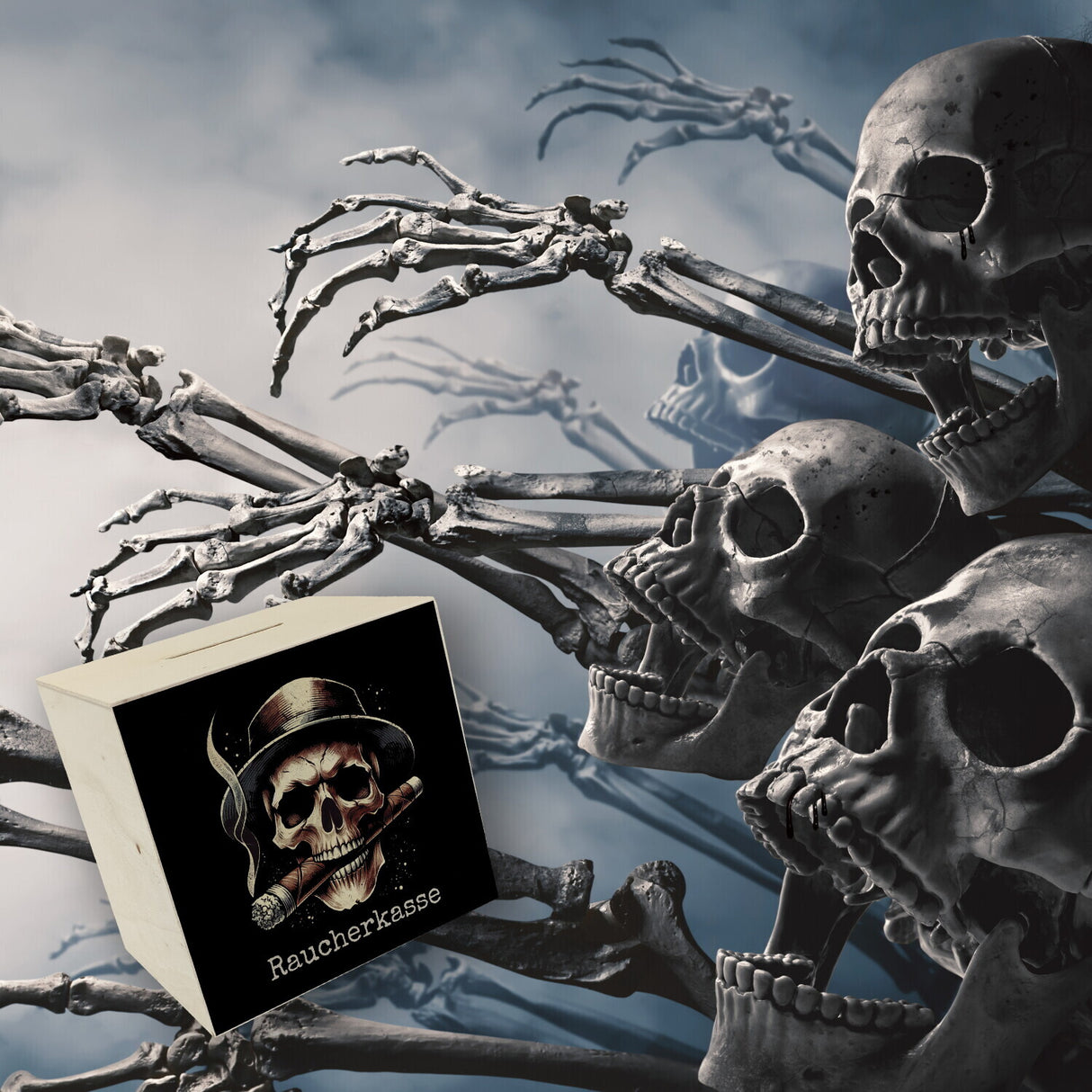 Raucherkasse mit Totenkopf Spardose